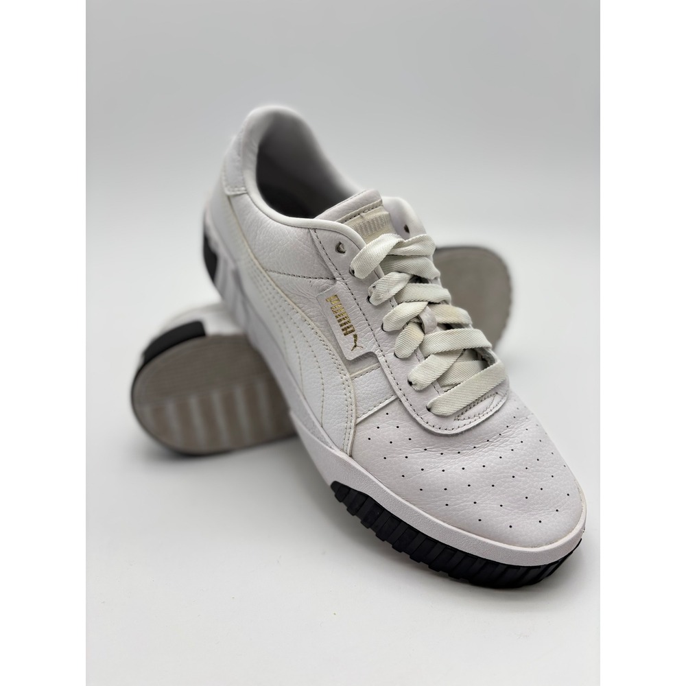 Puma Cali Bold Womens White Black Leather Platform Sneakers 369155-04 Size 10